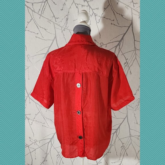 New York Studios VTG Red Silk Button Up Loose Fit Shirt - Picture 4 of 5